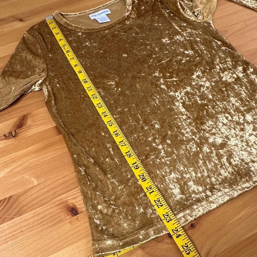 The Paragon Womens Boho Whimsical 90s Top Sz S Gold Crushed Velvet Long Sleeve